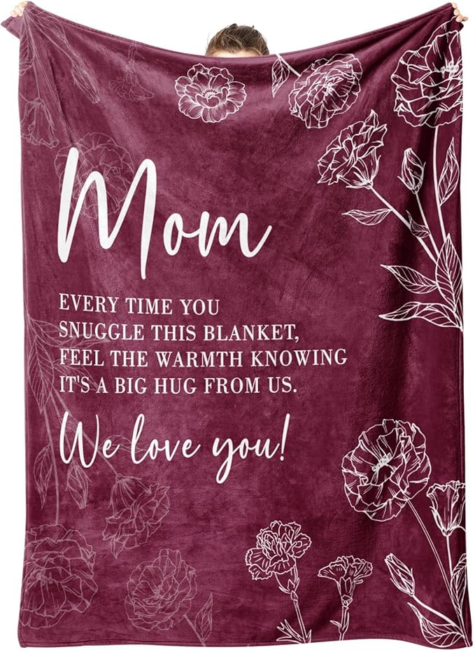 GiltGlimmer Mom Birthday Gifts, Mom Floral Blanket Burgundy, 60" x 50" | Gifts for Moms from Daughter Son, We Love You Present for Mother Mommy Christmas Mothers Day