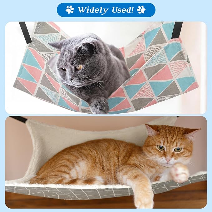 Jetec 2 Pack Cat Hammock for Cage, Geometry Pattern, L | Catio Accessories, Reversible Soft Cats Bed, Adjustable Straps and Hooks, Double-sided Linen, Fleece Hanging Hammock for Cats