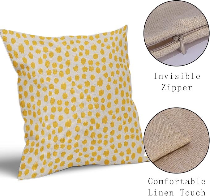 Yellow Cream Pillow Covers 22x22 Set of 2 Boho Design Polka Dot Throw Pillows Modern Brush Strokes Print Decorative Outdoor Pillowcase Square Cushion Cover Linen Pillow Case for Home Sofa Couch Bed