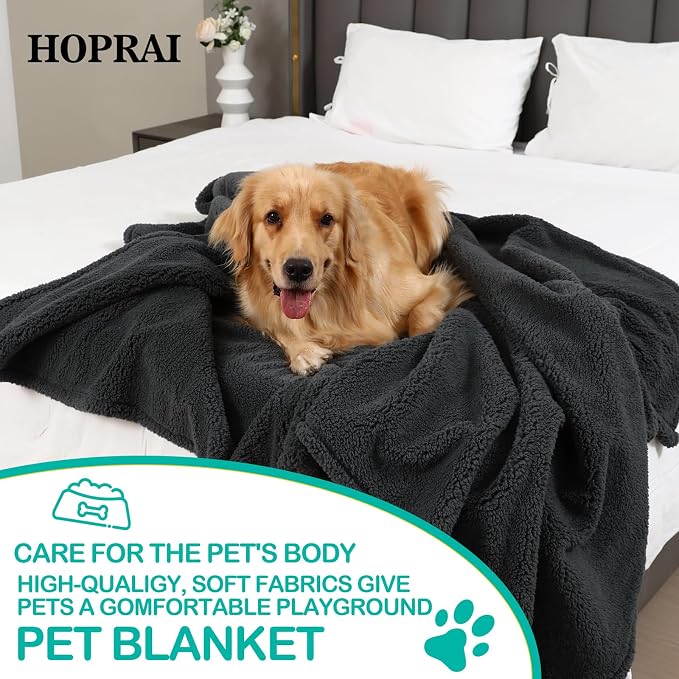 Waterproof Pet Blanket for Medium Large Dogs Washable Fluffy Thick Jacquard Shag Fleece Warm Sherpa Pet Blanket Cats Puppy Couch Protection (Gray XL57*85inches)