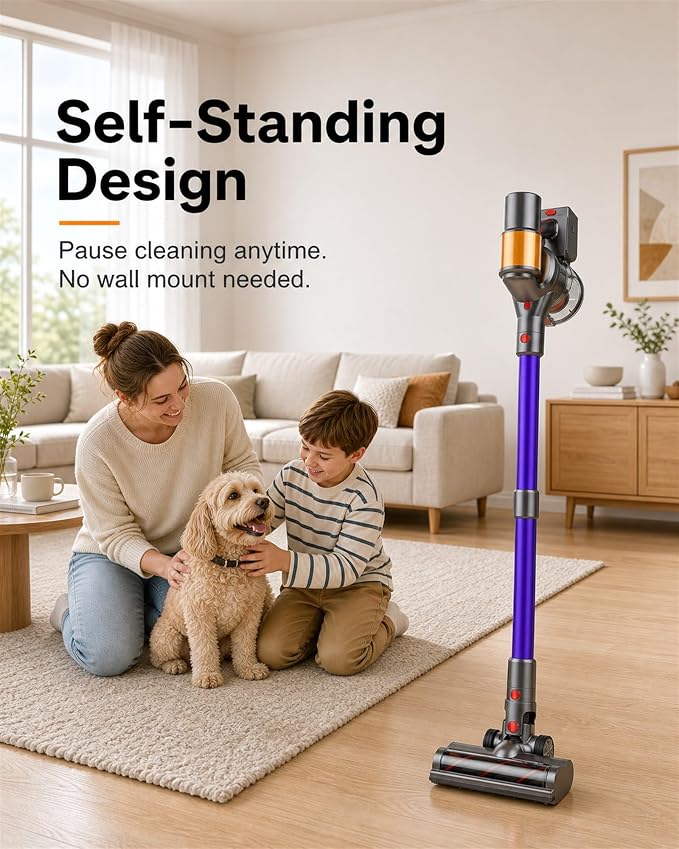 Cordless Stick Vacuum Cleaner, 2 Batteries 120 Mins for Home, Pet Hair | 600W 50KPA Powerful, Self-Standing, Tangle-Free Brush, LED Display, Vacuum Cleaner for Hardwood Floor, Carpet