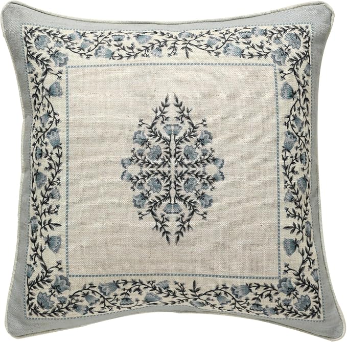Designer Vintage Linen Throw Pillow Cover,18"x18"-Segerman A | Elegant Chinoiserie Square Pillow Cover,Concealed Zipper Design,Floral Pattern,Sofas,Bedroom,Living Room,Lounge Chairs