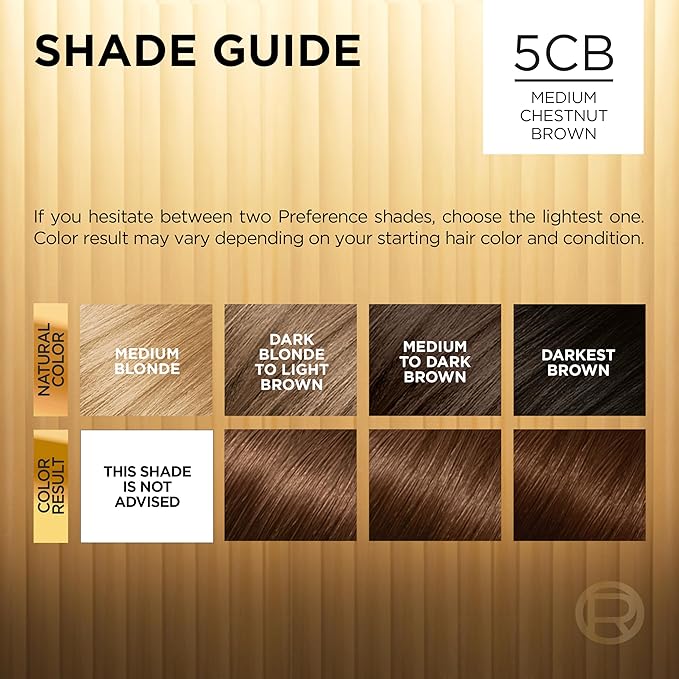 L'Oreal Paris Superior Preference Luminous Fade-Defying Permanent Hair Color, Hair Dye For Up to 9 Weeks of Radiance, Medium Chestnut Brown 5CB, 1 Hair Dye Kit