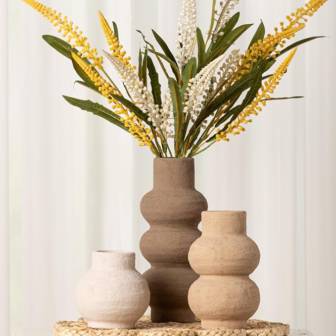 Ceramic Vase Home Table Decor - Flower Vase Set of 3 Living Room Kitchen Decorations Farmhouse Modern Rustic Vases Decorative Centerpiece for Shelf Bedroom Office Bathroom Dining Coffee Desk