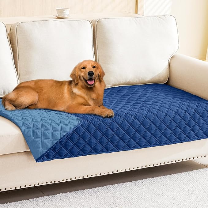 Smiry Waterproof Reversible Pet Couch Covers for Dogs | Pet Friendly, Soft Fabric, Washable Sofa Furniture Protector for Dogs Cat Kids, Checkered (30"x90", Navy/Blue)