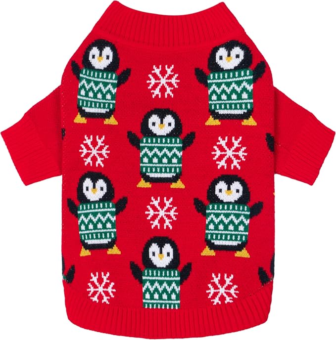 Fitwarm Funny Penguins Dog Ugly Christmas Sweater, Winter Dog Clothes for Small Dogs Girl Boy, Pet Xmas Outfit, Green, Red, White, XXL