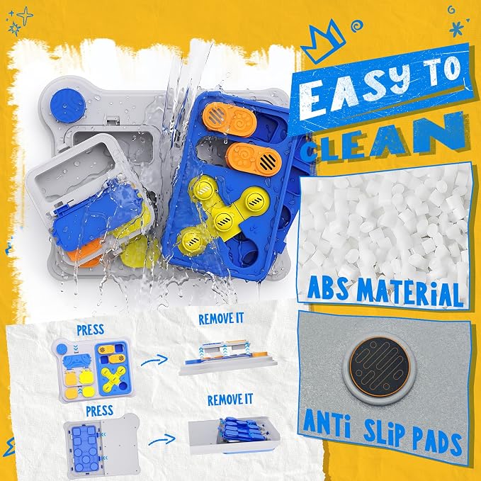 Dog Puzzle Toy, Dog Enrichment Toys, Level 1 Interactive Treat Dispensing Toy for Dogs, Slow Feeder for Mental Stimulation, Non-Slip Base, Detachable Easy-Clean Tray, Blue
