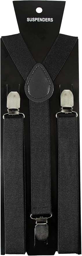 JEMYGINS Solid Color Mens Suspender with 3 Strong Clips Adjustable Braces
