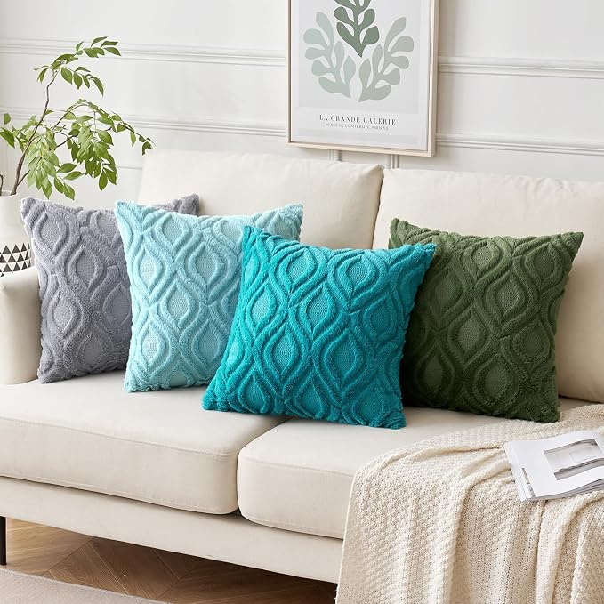 MIULEE Moss Green Soft Plush Faux Wool Throw Pillow Covers 18x18 | Set of 2, Farmhouse Boho Home Decor, Decorative Cushion Covers for Sofa, Living Room, Bed
