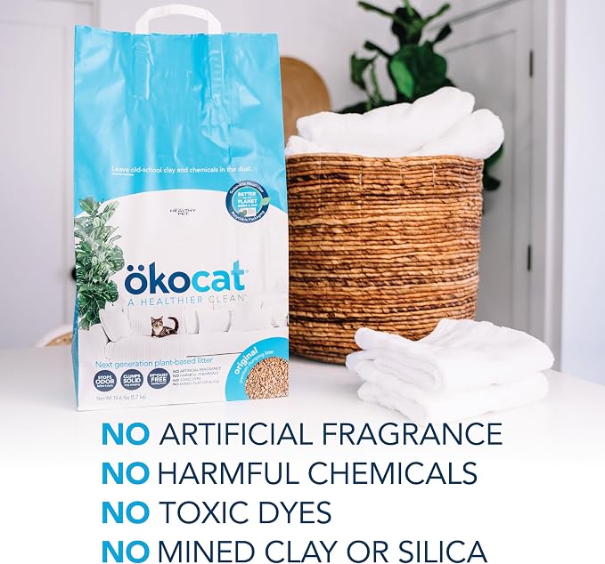 ökocat Original Wood Clumping Cat Litter, Unscented, 12.6 Pounds - Natural Ingredients, Stops Odor, Clumps Solid, 99% Dust Free, Lightweight Litter, Great for All Cats