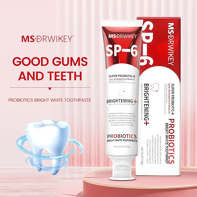 MSDRWIKEY SP-6 Probiotic Whitening Toothpaste - Enhanced Formula with 6 Probiotics and Gum Health - Enamel-Safe, Fluoride-Free, Fresh Mint Flavor, 4.6oz (1)