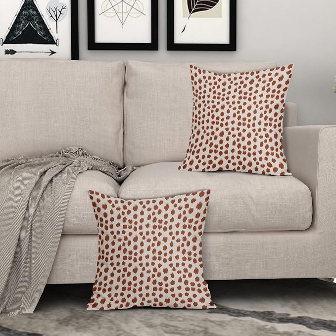 Burnt Orange Cream Pillow Covers 20x20 Set of 2 Boho Design Polka Dot Throw Pillows Modern Brush Strokes Print Decorative Outdoor Pillowcase Square Cushion Cover Linen Pillow Case for Sofa Couch Bed