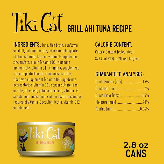 Tiki Cat Canned Food for Cats, Hawaii Grill Ahi Recipe (2.8-Ounce Cans),(Pack of 24)