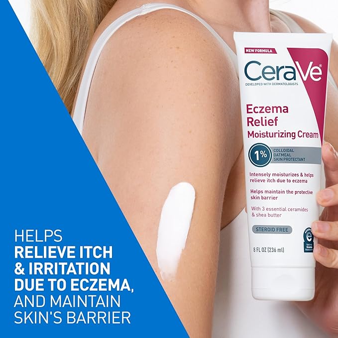 CeraVe Eczema Relief Moisturizing Cream with Colloidal Oatmeal, Shea Butter & Vitamin E For Dry Skin & Itchy Skin Relief, Steroid Free & Paraben Free, 8oz