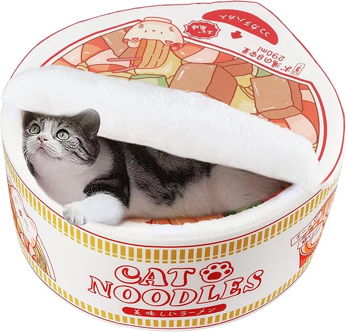 寵幸 Ramen Noodle Cat Bed, Soft Warm Washable for Cats Dogs | Creative Pet Nest, Indoor Use, Removable Cushion, Multi-Size Fit, Dog & Cat Dual Use
