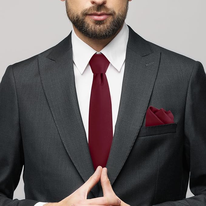 Black Tie Set in Gift Box Mens Solid Color 3.15" (8CM) Black Necktie and Pocket Square Set