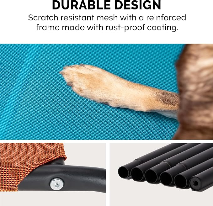FurHaven Elevated Pet Cots - Cooling & Breathable Nylon Mesh Hammock for Large Dogs/Easy-to-Assemble / / Durable and Reinforced/Perfect for Rest & Relaxation Outdoors - Capri Blue, Large