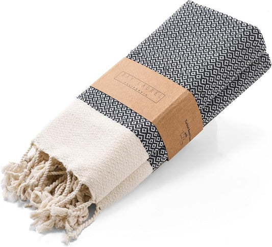 BAY LAUREL Turkish Hand Towel – Pack of 2 | Soft & Absorbent Decorative Towels for Bathroom, Hand, Face, Hair, Gym, Yoga, SPA, Kitchen & Tea | Boho Decor (Dark Gray, Diamond 16x40 Inches (Set of 2)