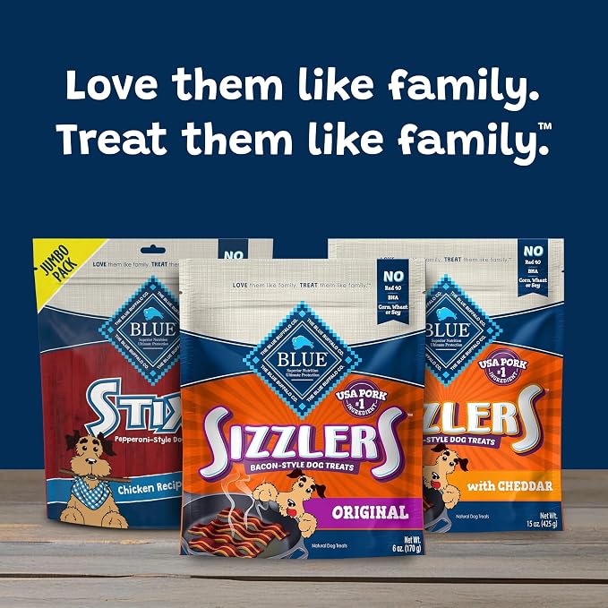 Blue Buffalo Sizzlers Natural Soft Dog Treats, Bacon-Style Soft-Moist Dog Treats with Real USA Pork, Original Flavor, 6-oz Bag, (Pack of 2)