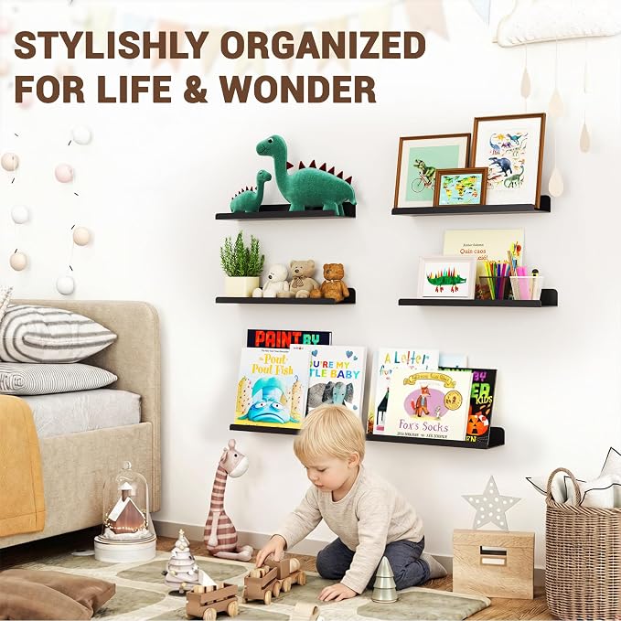 Qukaka Floating Shelves for Wall Decor, 15" Wall Shelves for Bedroom, Living Room, Kitchen, Bathroom Decor, Nail Polish/Book/Decoration/Makeup/Perfume Organizer Floating Shelf-3Pack Black