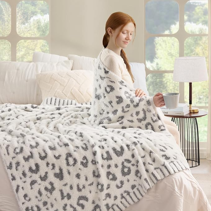 Snuggle Sac Leopard Luxury Faux Fur Blanket Twin Size for Bed Sofa,Ultra Soft Cozy Oversized Fluffy Blanket for Couch Living Room,Grey Leopard,60x80 inches