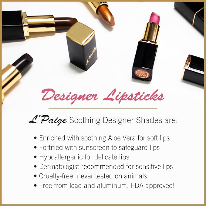 L'Paige Designer Lipstick – Cool-Toned Pink with Iridescent Shimmer – Aloe Vera-Based, Long-Lasting & Moisturizing Formula for a Smooth, Luxurious Feel – Shade L44 Shimmery Ice Lipstick