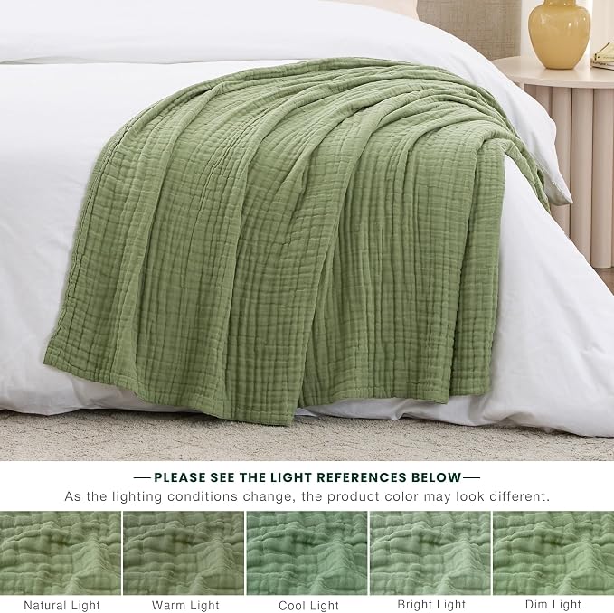 Love's cabin 100% Cotton Muslin Blanket, 6 Layer Lightweight Breathable Gauze Twin Size Blanket 60 x 80 Inches, Soft Summer Blanket for Bed or Couch, Sage Green