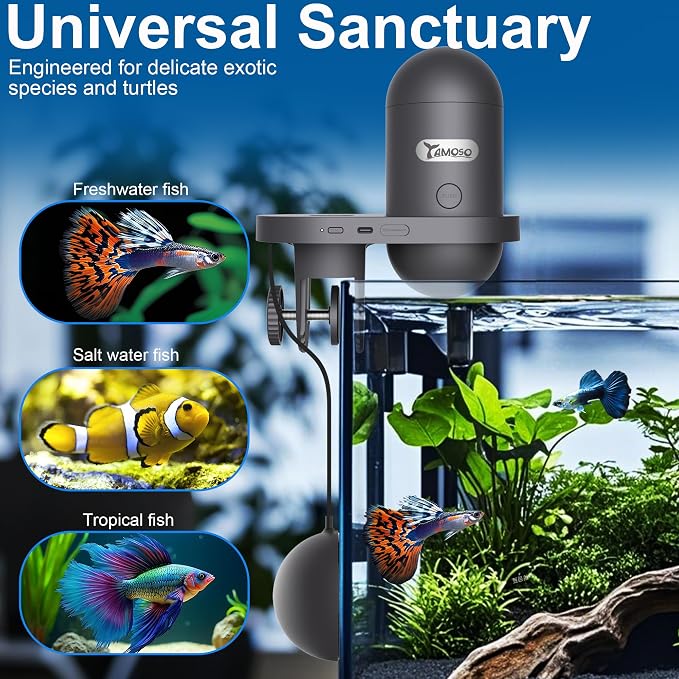 WiFi Automatic Fish Feeder with 2.5K Camera, 2.4/5G Smart App Remote Control, Vacation Feeding Timer, Precision Fish Food Dispenser, 230ML Moisture-Proof Aquatic Pet Feeder for 10+ Gallon Tank