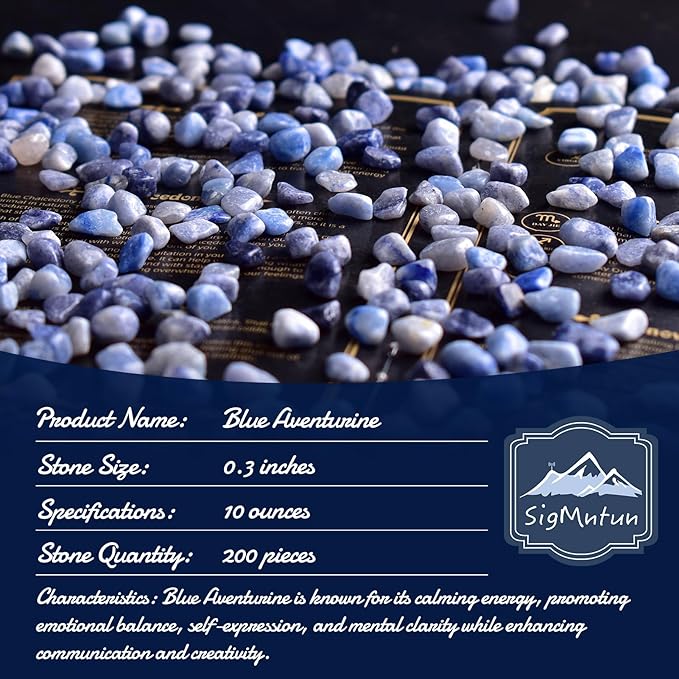 Polished Blue Aventurine Crystal Chips 200 Pcs - 0.3" 10 oz Tumbled Stone Chips Crushed Sea Glass Stones Healing Reiki Crystal Making Home Decoration