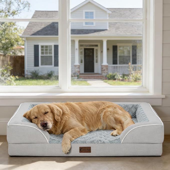 Orthopedic Washable Dog Bed for Large Dogs, 36x27in, Light Grey | Orthopedic Foam Eases Joint Pressure, Bolsters Supports Head And Neck, Washable Pet Beds, Removable Cover, Non-Slip Bottom