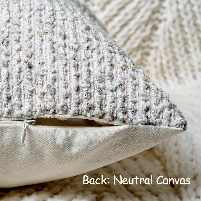 26x26 Cream Grey Euro Sham Pillow Cover Striped Textured Boucle Chic Morden Boho Accent Farmhouse Square Decorative Couch Throw Pillow Cover for Home Decor Bed Sofa Living Room