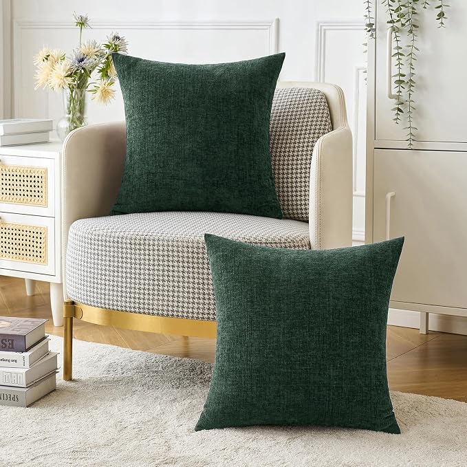 MIULEE Soft Chenille Throw Pillow Covers Green 20x20 Inch Pack of 2 | Modern Home Decor, Classic Decorative Pillows, Solid Dyed Cases, Boho Couch Cushion Covers for Sofa Bed Living Room
