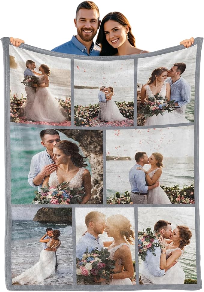 iDIY Custom Blanket with Picture - Ships Next Day, Printed in USA - 50x60 - Personalized Photo Throw - Customized Gifts for Family & Couples - 8 Photos