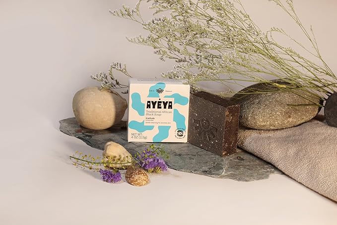 AYÉYA African Black Soap Bar, Fragrance Free (Gratitude) – Exfoliating Bar Soap for Dry, Combination, Sensitive, Acne-Prone Skin, 4 Oz