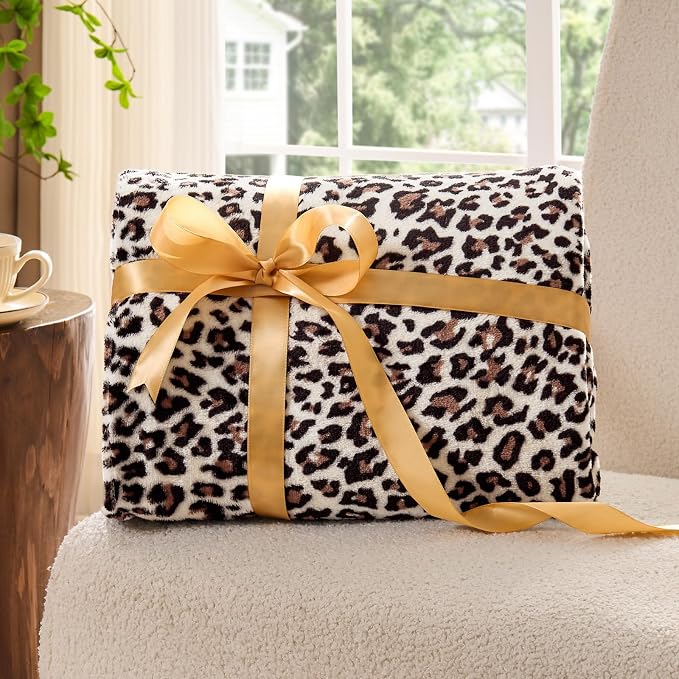 BEDELITE Fleece Blanket Soft Plush Twin Size Blanket White Leopard 60"x80" | Ultra Soft Fleece, Plush Microfiber, Lightweight Warmth, All Season Comfort, Leopard Decor, Machine Washable, Couch Sofa Bed