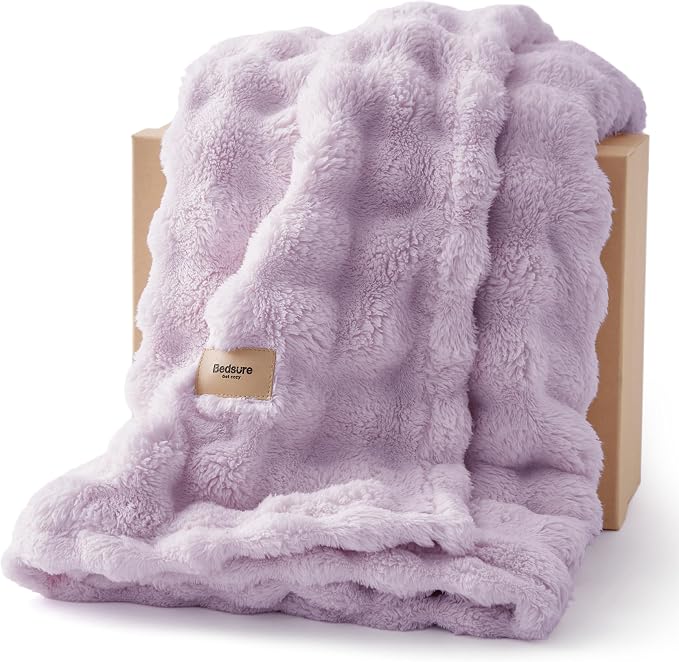 Bedsure 3D Fleece Bubble Blanket for Couch - GentleSoft Purple Throw Blanket for Sofa Bed Room Decor - Luxury Soft Cozy Gifts for Women, Lightweight, All Seasons, Light Purple, 50"×70"