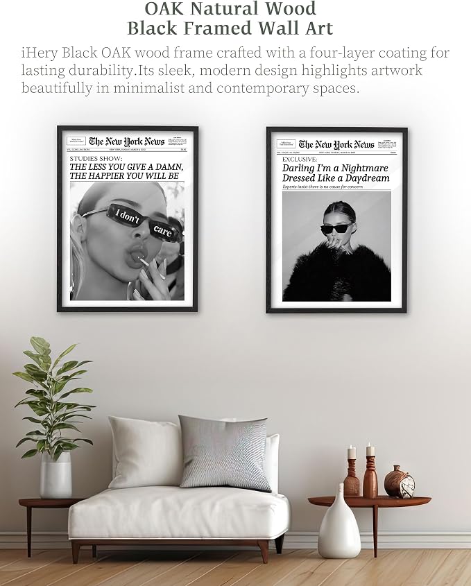 iHery 12x16in Darling I'm a Nightmare Framed Newspaper Wall Art | Premium Black OAK Wood Frame with Canvas Print, Vintage Fashion Decor for Bedroom, Dorm, Living Room and Gallery Wall, 1Pack