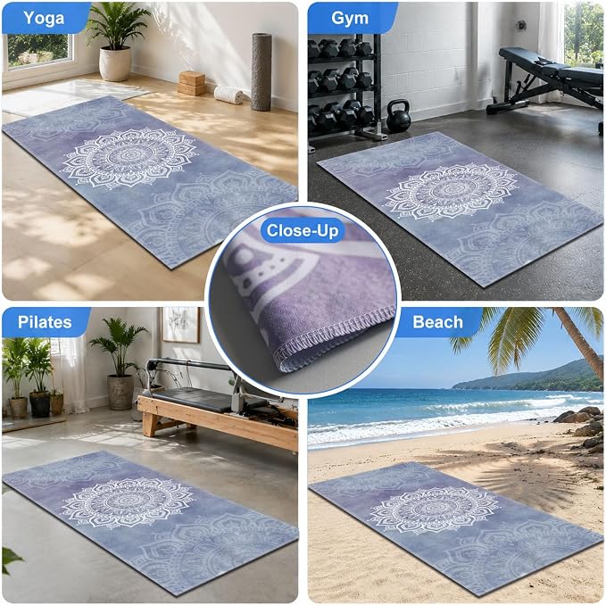 Yoga Mat Towel, Hot Yoga Non Slip with 4 Corner Pockets, 70 x 26 in | Soft Absorbent Microfiber With Four Corner Pockets, Fits Over Yoga Mats For Hot Yoga, Pilates, Gym, And Travel