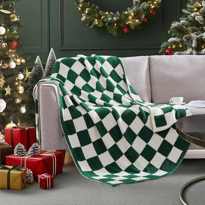 Soft Checkered Throw Blanket for Couch-Cozy Warm Knitted Blankets | Lightweight Warm Fluffy Decor for Women, Mom, Her & Girls, Sofa, Chair, Bed, 50x70in, Avocado Green