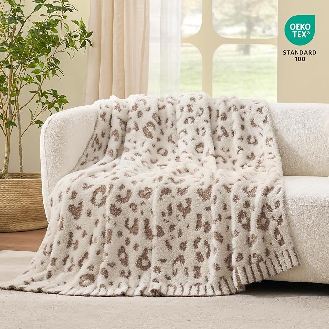 Snuggle Sac Leopard Luxury Faux Fur Blanket Twin Size for Bed Sofa,Ultra Soft Cozy Oversized Fluffy Blanket for Couch Living Room,Beige Leopard,60x80 inches