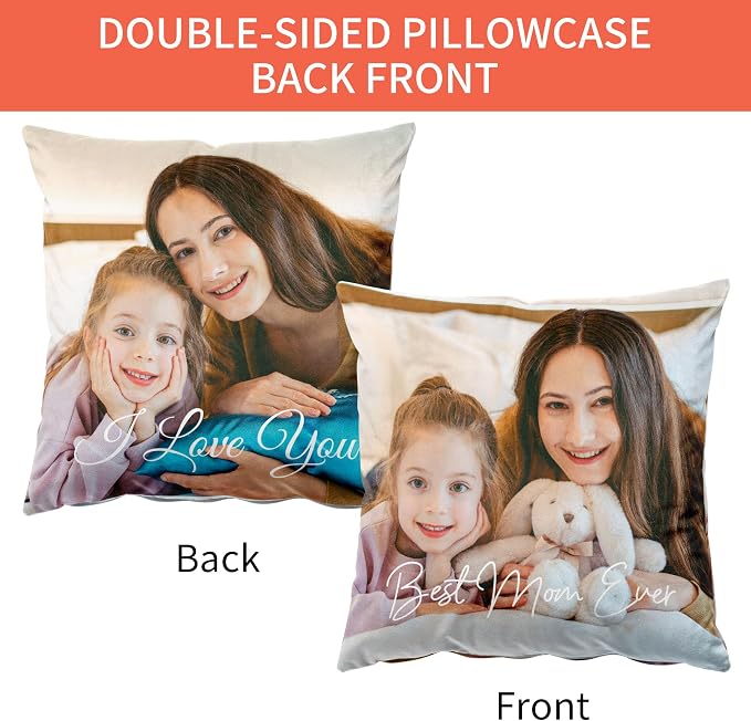Easycosy Custom Velvet Pillow with Picture & Text, Two-Sides Customized Photo Pillowcase, 18"x18" Personalized Pillow Cover with Photo, Custom Gifts for Mom Mother's Day (Optional Pillow Insert)