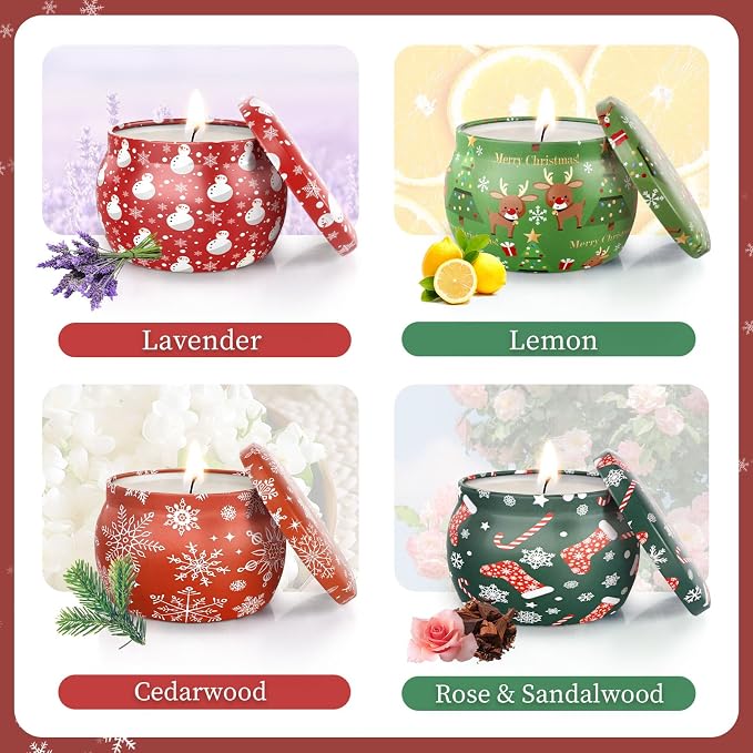 DeckTheHalls Christmas Candles, Scented Candles for Reading, Yoga, Dining, Bathing, Candle Set for Women & Men, Made with Natural Ingredients Soy Candles, Ideal Present Choices (4.4 Oz, 4 Pack)