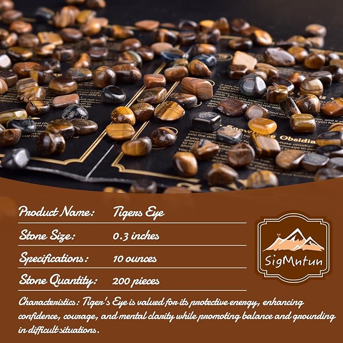 Polished Tigers Eye Crystal Chips 200 Pcs - 0.3" 10 oz Tumbled Stone Chips Crushed Sea Glass Stones Healing Reiki Crystal Jewelry Making Home Decoration