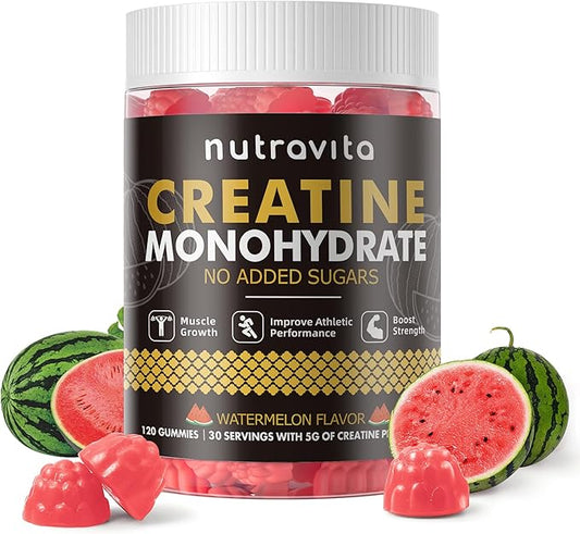 Nutravita Creatine Monohydrate Gummies for Men & Women, Creatine Monohydrate for Muscle Strength, Muscle Builder, Energy Boost, Pre-Workout Supplement(120 Count)-Watermelon Flavor