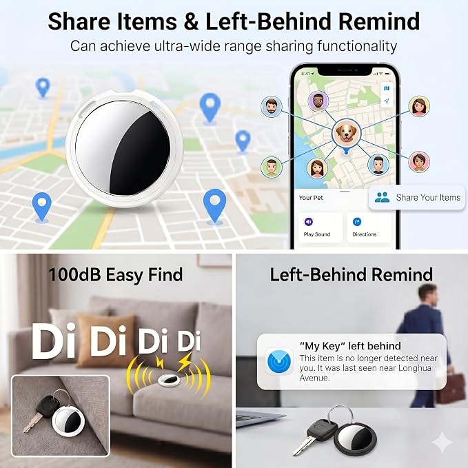 Tracker Tags-4 Pack MFi Certified for Apple Find My iOS Only Air Key Finder | Compatible with Find My App 2 Year Replaceable Battery Waterproof Key Item Finders for Luggages Wallets Backpacks Bags Pets