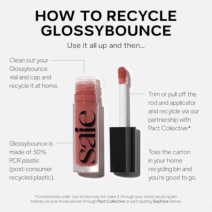 Saie Glossybounce - Hydrating Lip Gloss and Tinted Lip Oil Hybrid with Hyaluronic Acid & Jojoba Oil for Non-Sticky, Ultra-Shiny, Plump & Soft Lips - Everyday Makeup Essential - Push (.17 oz)