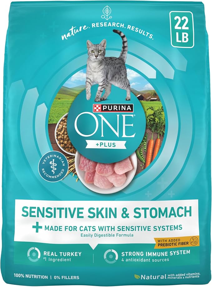 Purina ONE Sensitive Skin and Stomach Dry Cat Food 22 lb Bag