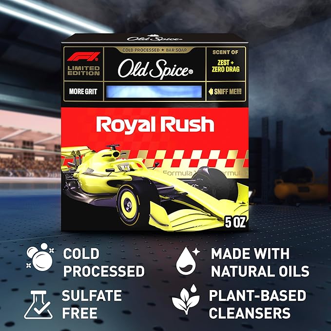 Old Spice Bar Soap for Men, F1 Collection, Cold Pressed with More Grit, Fast Track to Freshness, Made with Natural Oils & Plant Based Cleanser, Royal Rush with Zest & Zero Drag Scent, 5 oz