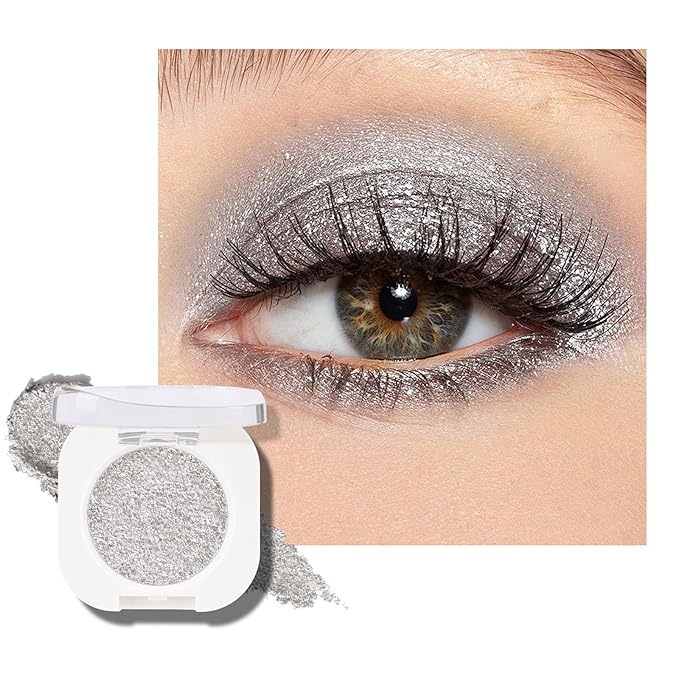 KYDA Silver Glitter Eyeshadow, Sparkling Metallic Silver Eyeshadow, Ultra-fine Lightweight, Crease-proof High Pigmented Formula, Mini Glitter Eyes Makeup, Cold Brew