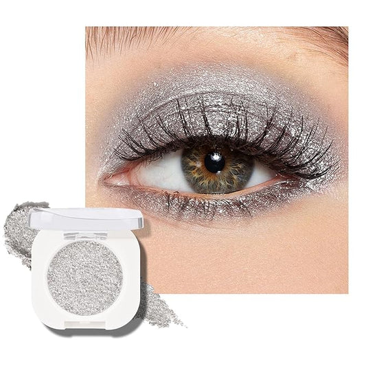 KYDA Silver Glitter Eyeshadow, Sparkling Metallic Silver Eyeshadow, Ultra-fine Lightweight, Crease-proof High Pigmented Formula, Mini Glitter Eyes Makeup, Cold Brew
